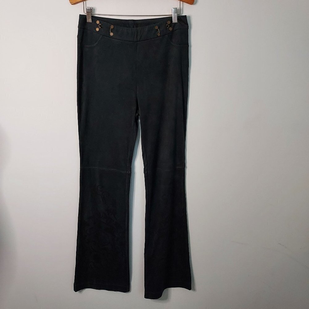 Soft Surroundings Boot Cut Faux Suede Pants with Scroll Imprint